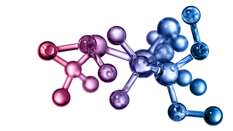 blau-rote Grafik mit aneinander gekettete Moleküle